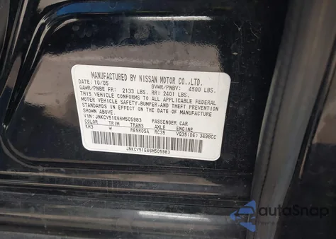 2006 Infiniti G35 from USA, damaged, VIN JNKCV51E66M505983